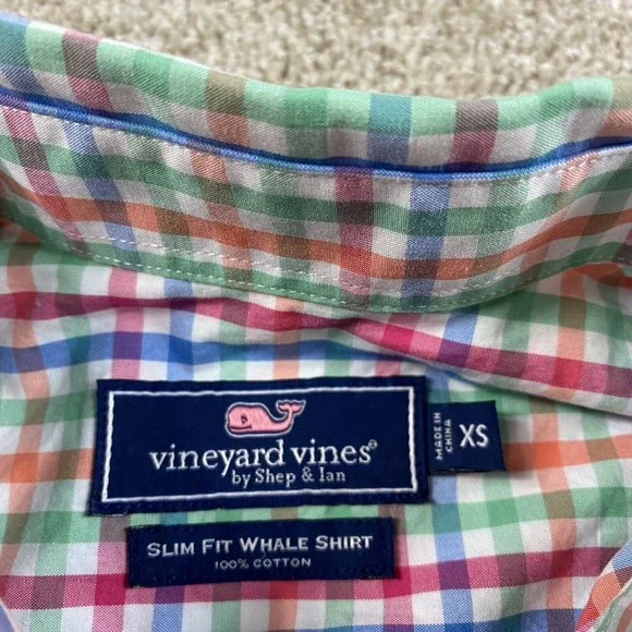 Vineyard Vines Mens Slim Fit Whale Gingham Shirt XS Colorful - Picture 3 of 7